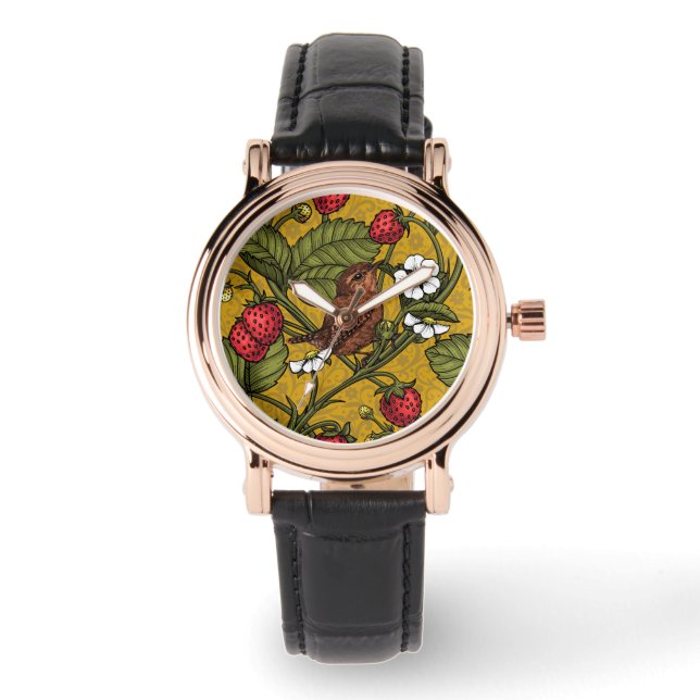 Wrens and strawberries on mustrard watch (Front)