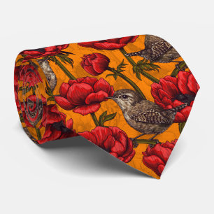 Wrens in a red anemone garden tie