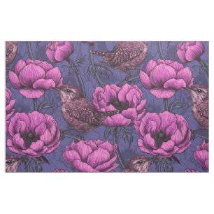 Wrens in the anemone garden fabric