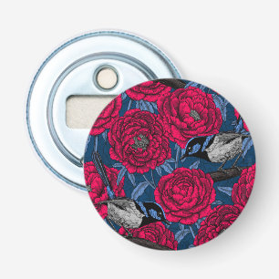 Wrens in the peonies bottle opener