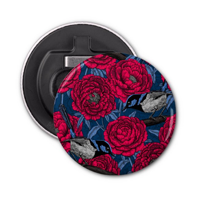 Wrens in the peonies bottle opener (Front)