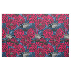 Wrens in the peonies fabric