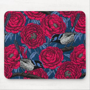 Wrens in the peonies mouse pad