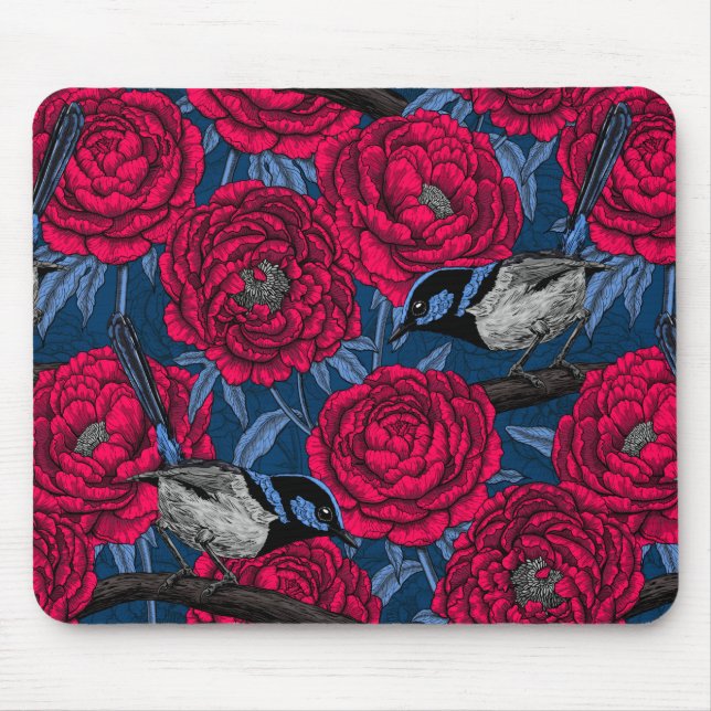 Wrens in the peonies mouse pad (Front)