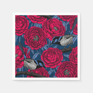 Wrens in the peonies napkin