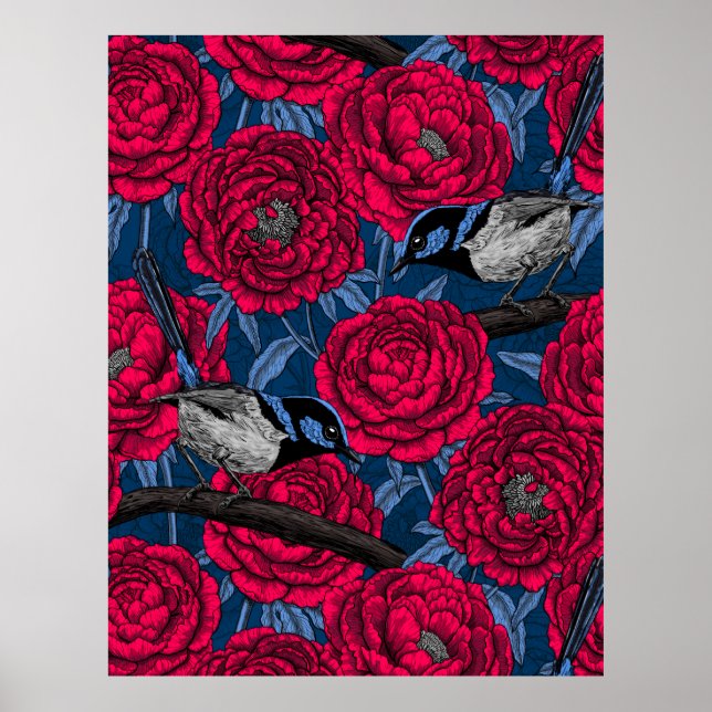 Wrens in the peonies poster (Front)