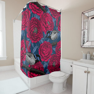 Wrens in the peonies shower curtain