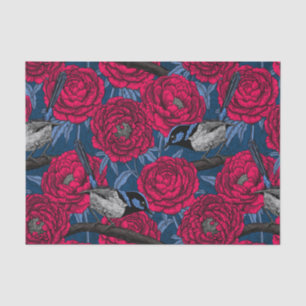 Wrens in the peonies tissue paper