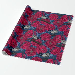 Wrens in the peonies wrapping paper