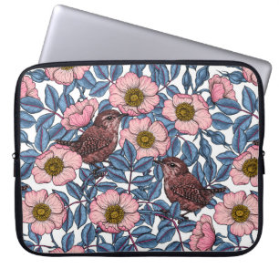 Wrens in the roses laptop sleeve
