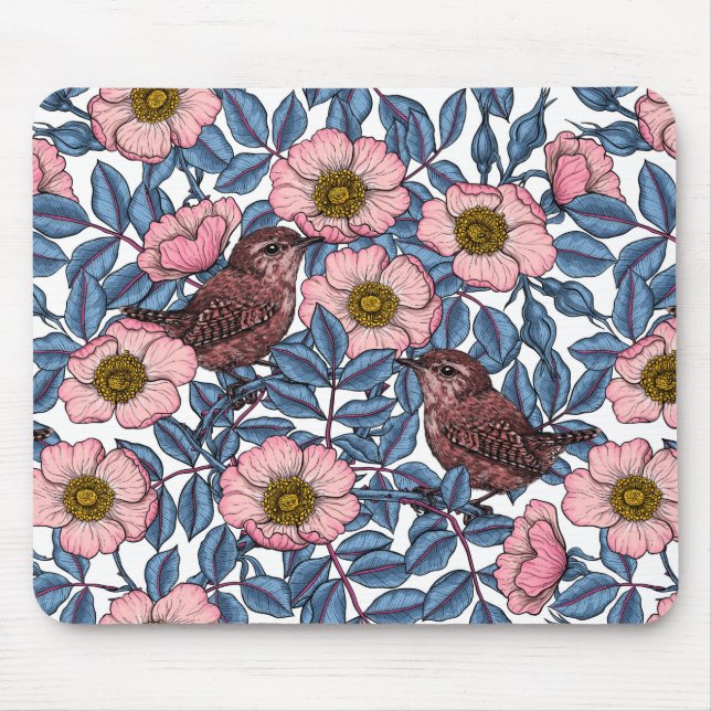 Wrens in the roses mouse pad (Front)