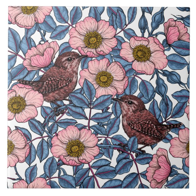 Wrens in the roses tile (Front)