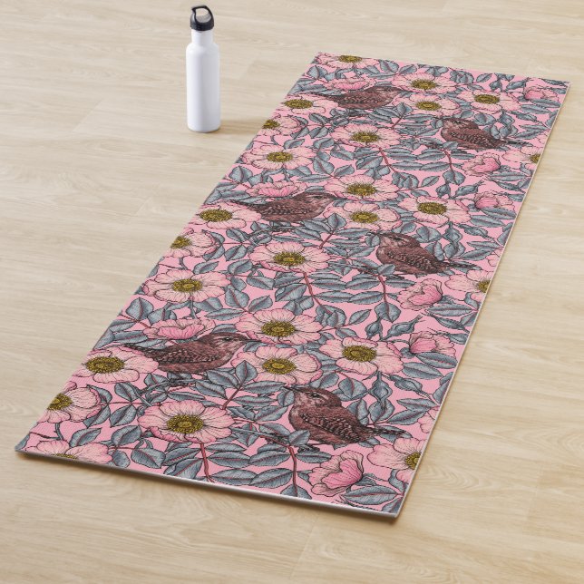 Wrens in the roses yoga mat (In Situ)