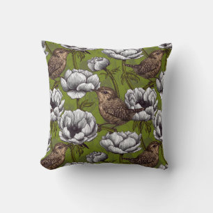 Wrens in the white anemone garden cushion