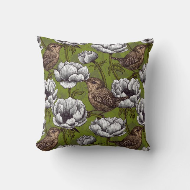 Wrens in the white anemone garden cushion (Front)