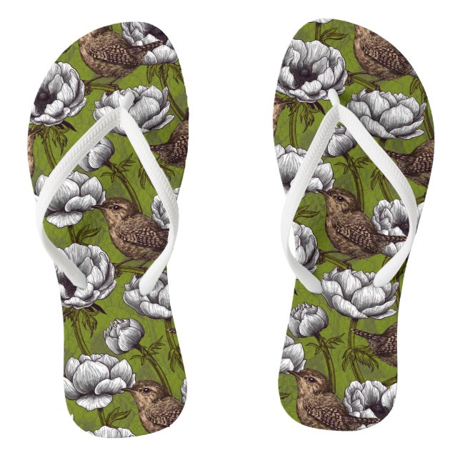 Wrens in the white anemone garden jandals (Footbed)