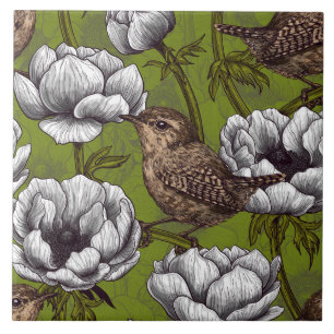 Wrens in the white anemone garden tile