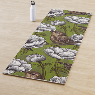 Wrens in the white anemone garden yoga mat
