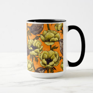 Wrens in the yellow anemone garden mug