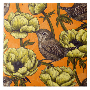 Wrens in the yellow anemone garden tile