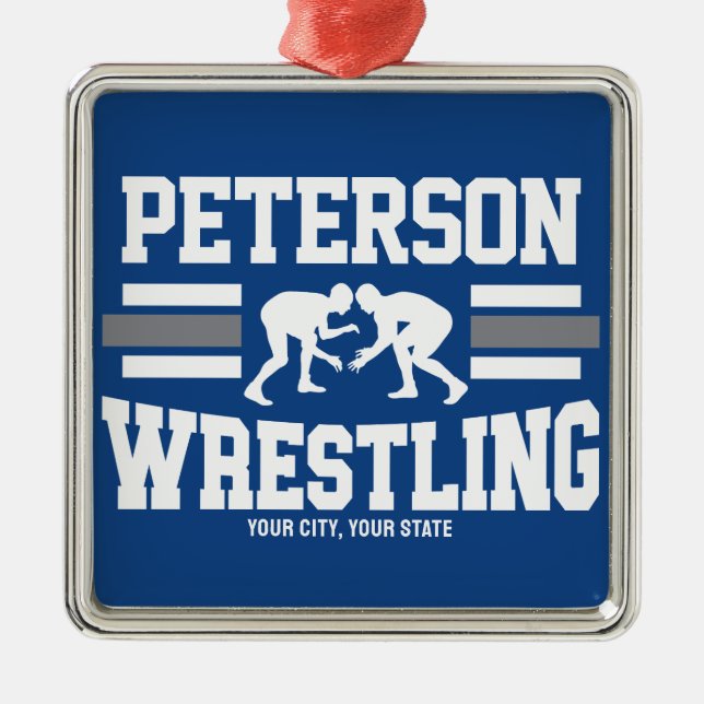 Wrestler ADD NAME School Athlete Wrestling Team  Metal Tree Decoration (Front)