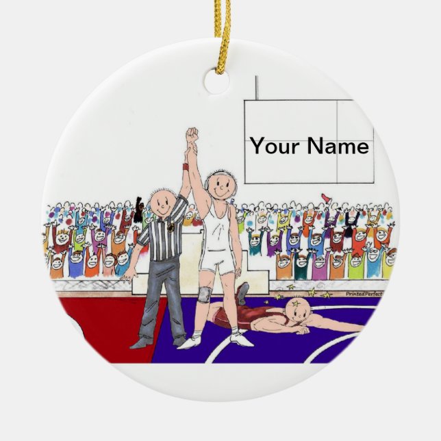 Wrestler - male ceramic tree decoration (Front)