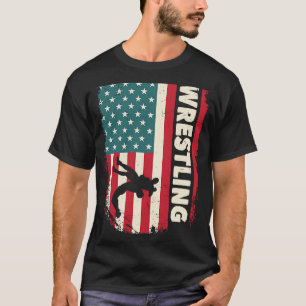 Wrestler Wrestling Gift Vintage Wrestling USA Flag T-Shirt