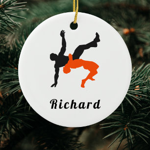 Wrestler Wrestling Silhouettes Sport Custom Name  Ceramic Tree Decoration