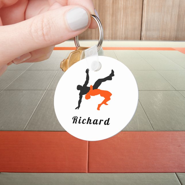 Wrestler Wrestling Silhouettes Sport Custom Name   Key Ring (Creator Uploaded)