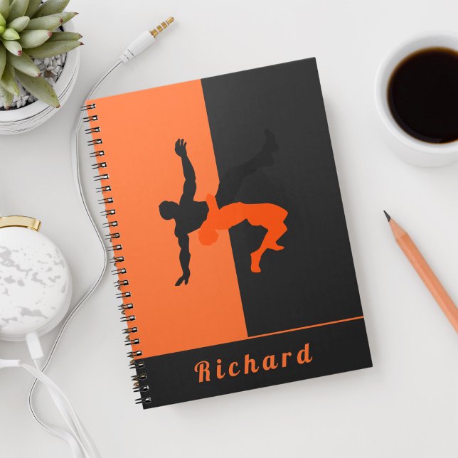 Wrestler Wrestling Silhouettes Sport Custom Name   Notebook (Creator Uploaded)
