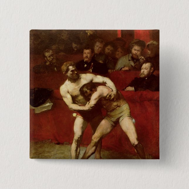 Wrestlers, 1875 15 cm square badge (Front)