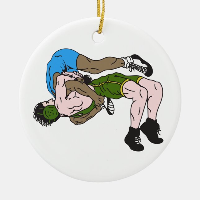 Wrestlers Ceramic Tree Decoration (Front)