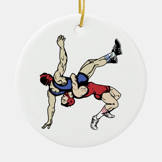 Wrestlers Ceramic Tree Decoration (Front)