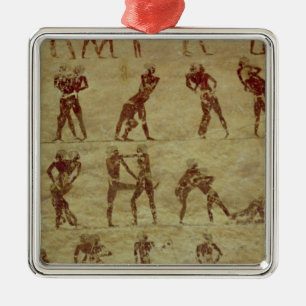 Wrestlers, detail from a tomb wall painting metal tree decoration