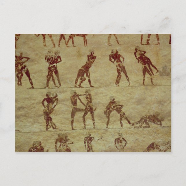 Wrestlers, detail from a tomb wall painting postcard (Front)