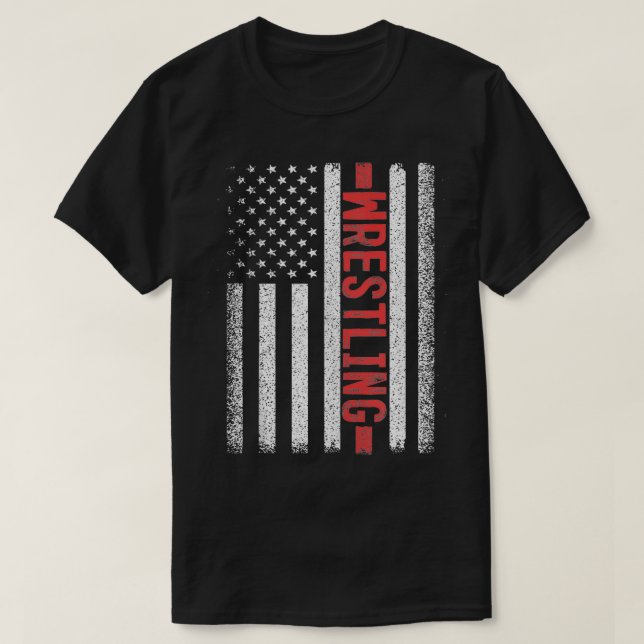 Wrestling American Flag 4th of July  T-Shirt (Design Front)