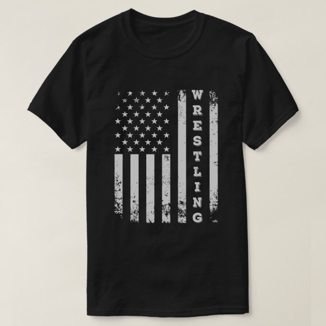 Wrestling American Flag USA Quote Wrestler    T-Shirt (Design Front)