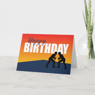 Wrestling Birthday on Blue and Orange Athlete Card