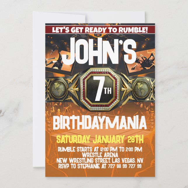 Wrestling Birthday Party Invitation Theme (Front)