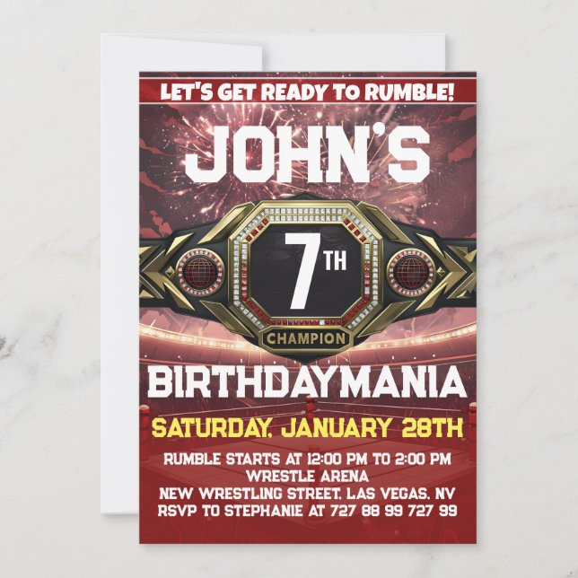 Wrestling Birthday Party Invitation Theme (Front)