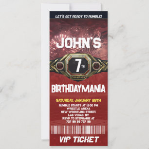 Wrestling Birthday Party Ticket Invitation Theme