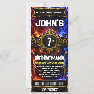 Wrestling Birthday Party Ticket Invitation Theme