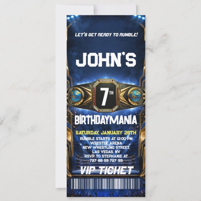 Wrestling Birthday Party Ticket Invitation Theme (Front)