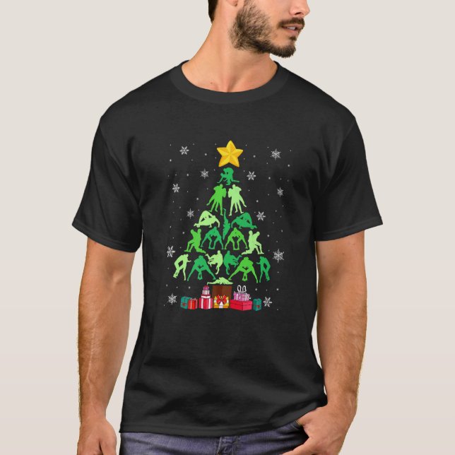 Wrestling Christmas Tree Funny Sports Lover Xmas P T-Shirt (Front)