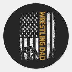 Wrestling Dad American Flag 4th Of July Fathers Da Classic Round Sticker