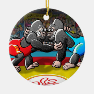 Wrestling Gorillas Ceramic Tree Decoration