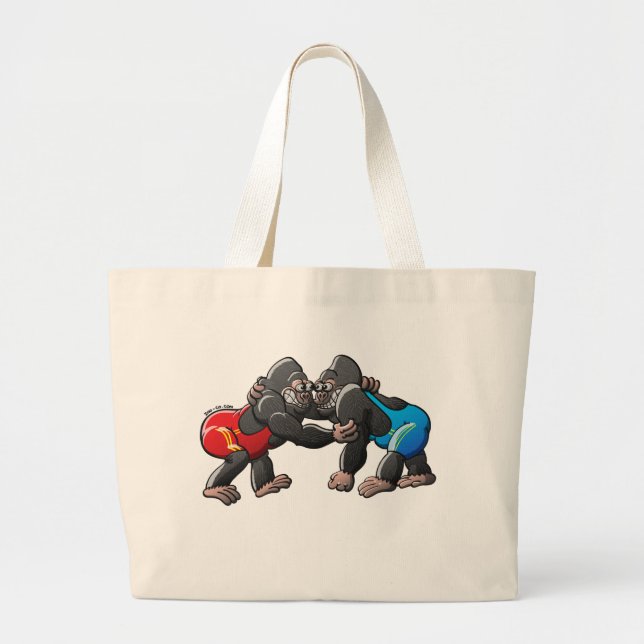 Wrestling Gorillas Large Tote Bag (Front)
