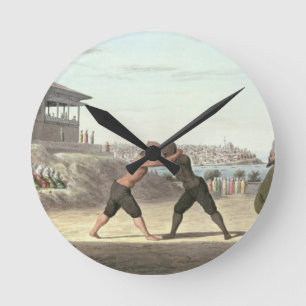 Wrestling Match, Constantinople (w/c on paper) Round Clock