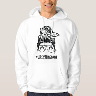 Wrestling Mom messy bun hair glasses Hoodie