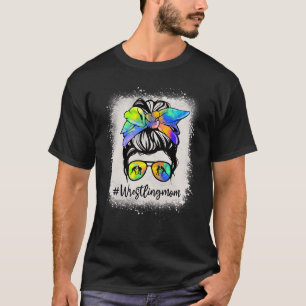 Wrestling Mum Messy Bun Bleached Mother's Day T-Shirt
